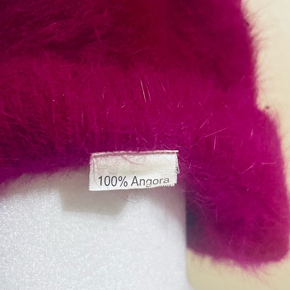 Raspberry Angora Beret with Rhinestone Bow - Picture 3 of 3